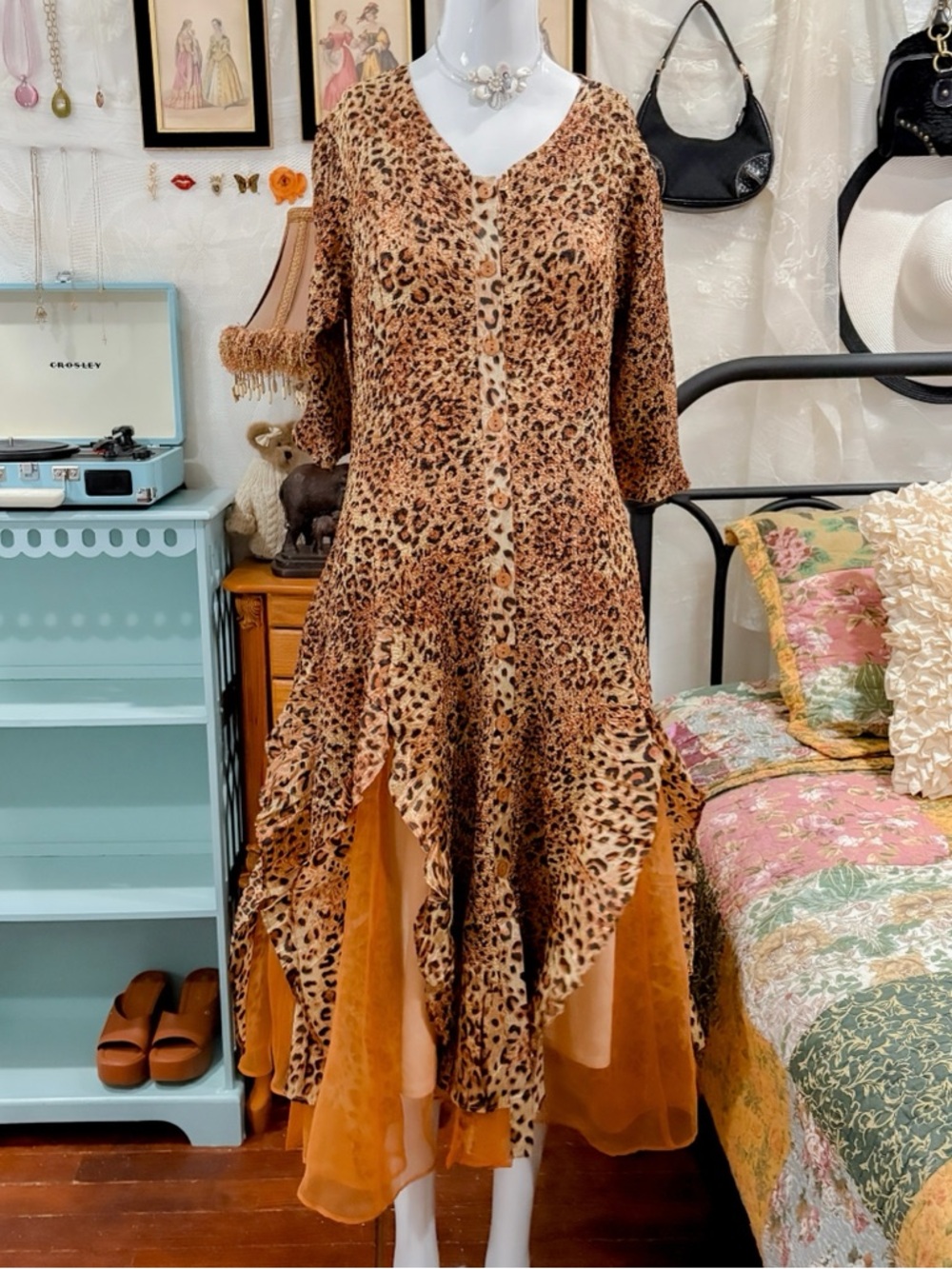 McBling whimsical boho chic girly leopard animal print asymmetrical hem dress